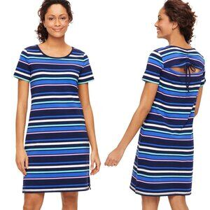 NEW T by Talbots Ruched Drawstring Back T-Shirt Stripe Dress - Size Medium